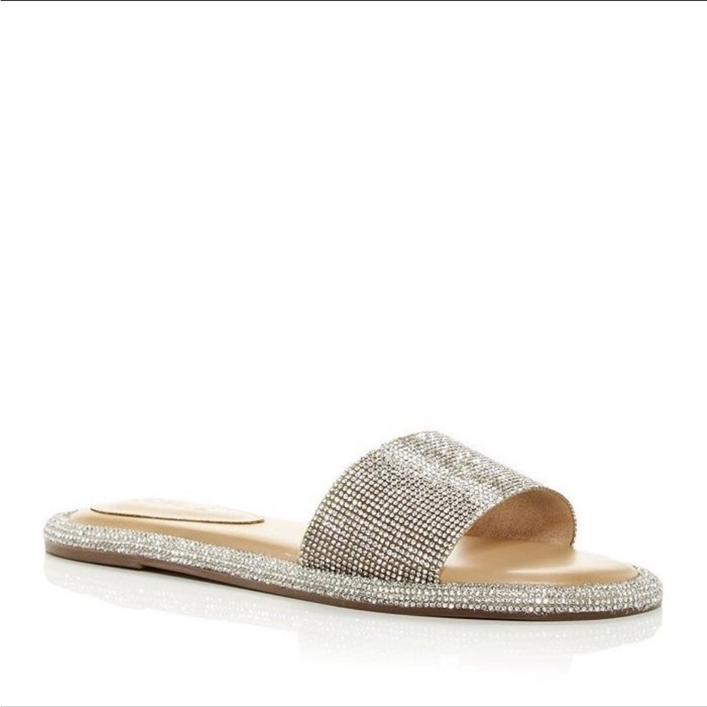 NWOB SCHUTZ Silver Sparkly Slide Sandals 8